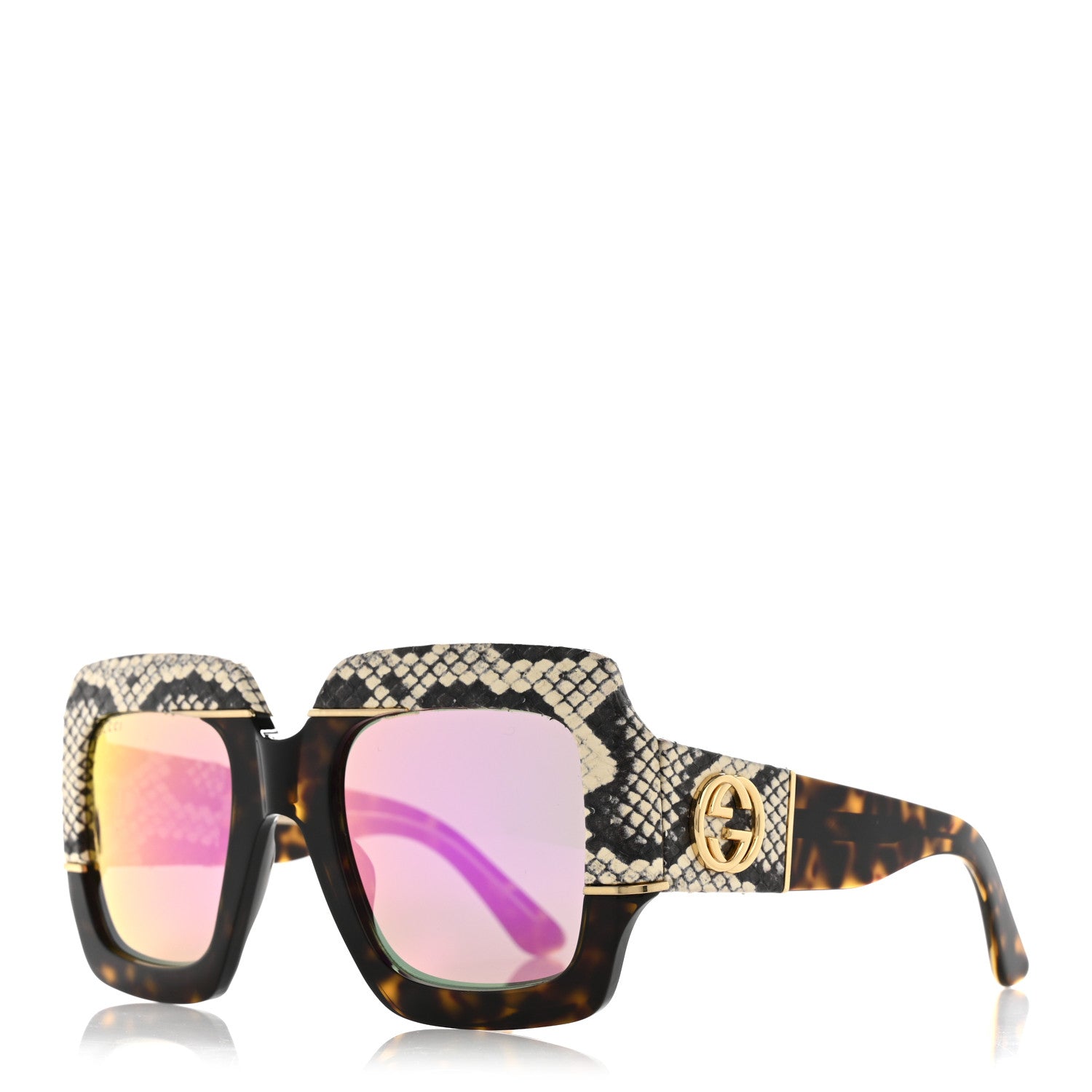 Gucci Snakeskin Acetate Square Sunglasses GG0484S Havana 1 of 8
