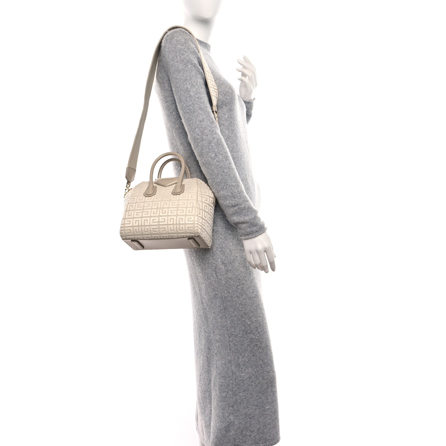 Givenchy Canvas Jacquard Embroidered Calfskin 4G Mini Antigona Natural Beige 2 of 9