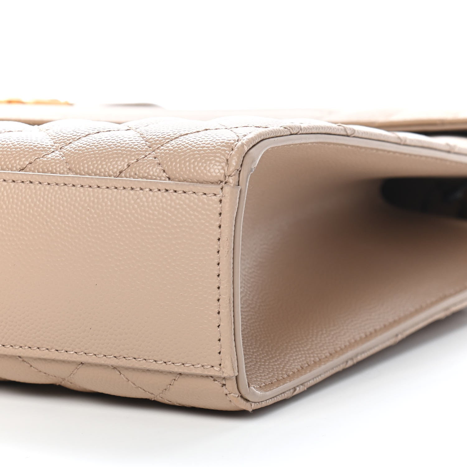 Saint Laurent Grain De Poudre Mixed Matelasse Large Triquilt Monogram Satchel Dark Beige 7 of 8