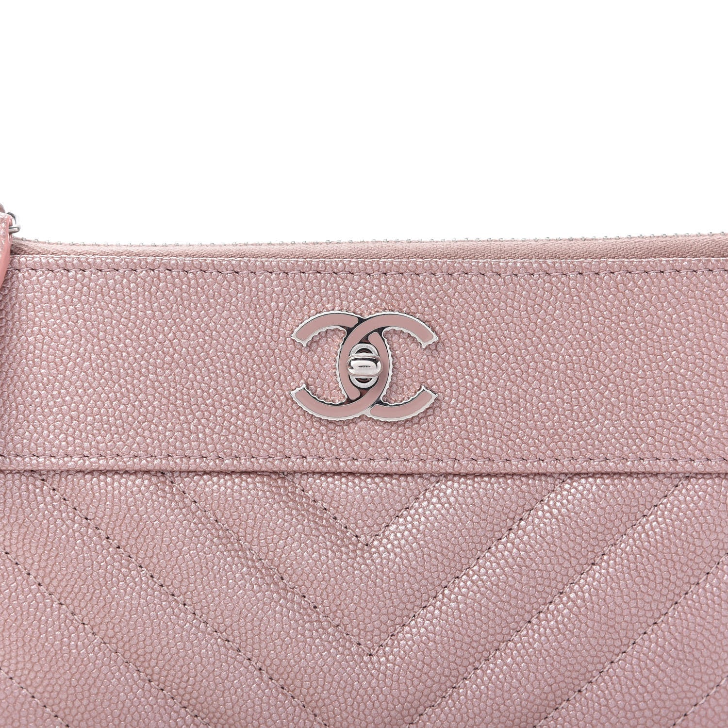 Chanel Metallic Caviar Chevron Quilted Small Vintage Mademoiselle Cosmetic Case Pink 10 of 11