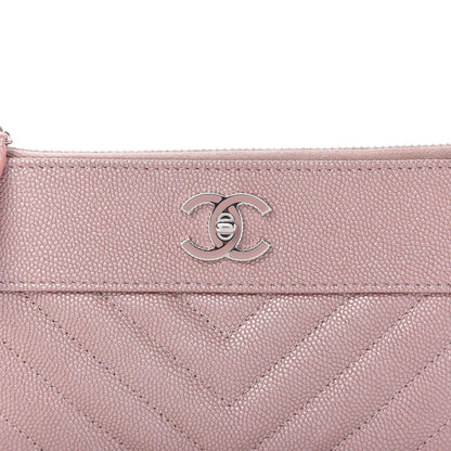 Chanel Metallic Caviar Chevron Quilted Small Vintage Mademoiselle Cosmetic Case Pink 10 of 11