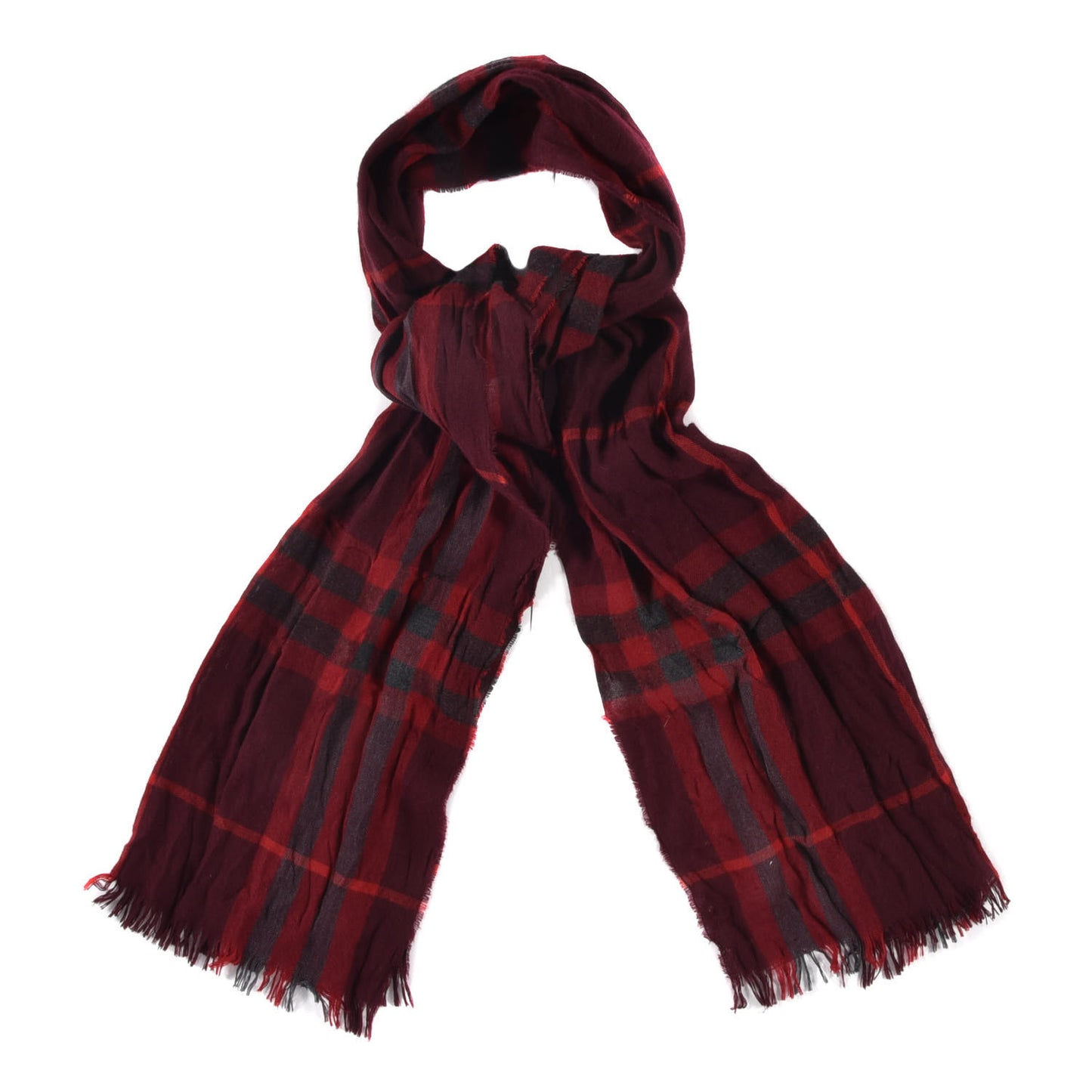 Wool Giant Check Scarf Dark Red
