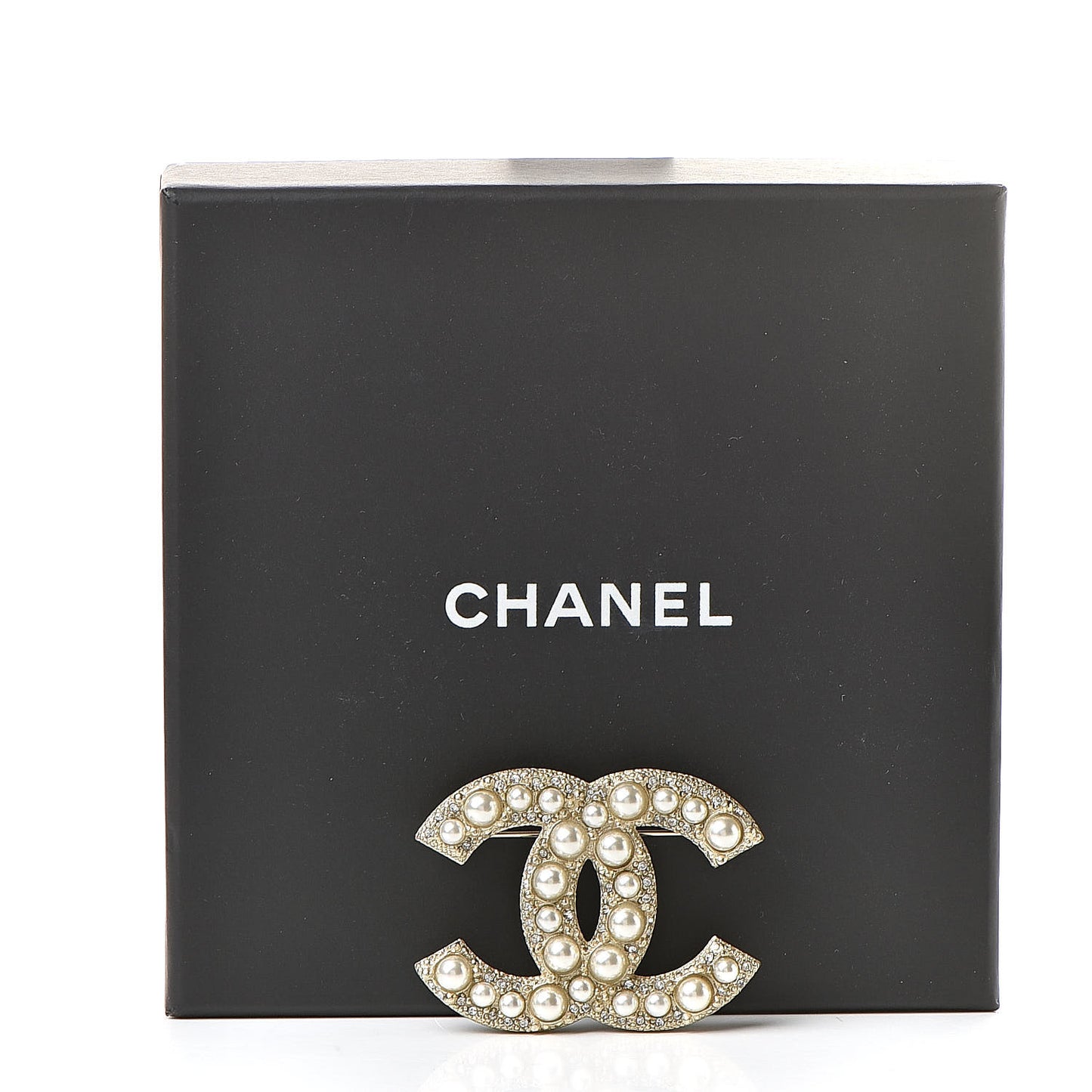Pearl Crystal CC Brooch Gold