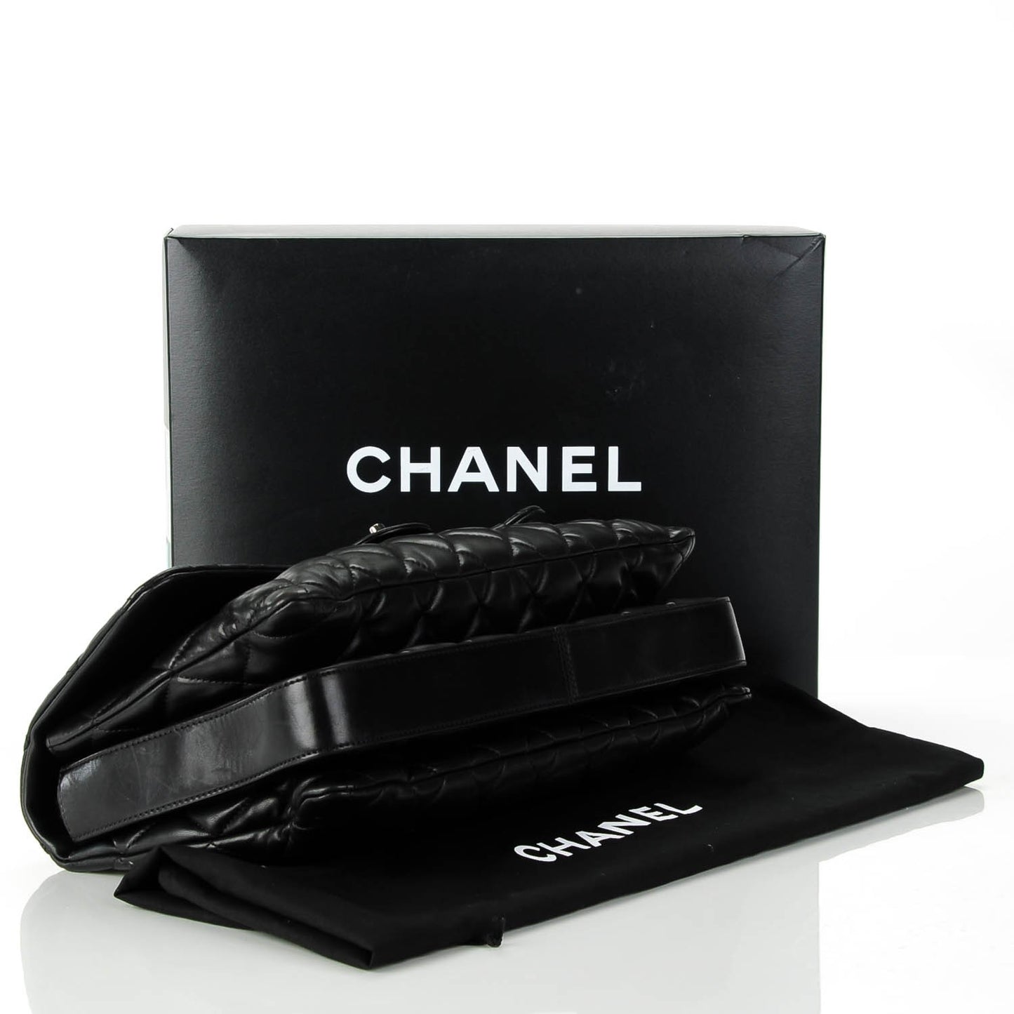 Lambskin Quilted Maxi 3 Flap Black