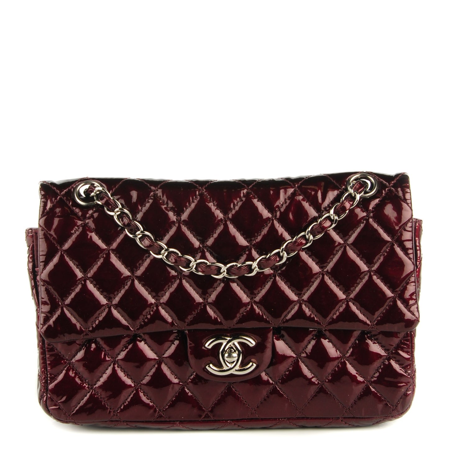 Patent Quilted Medium Double Flap Bordeaux