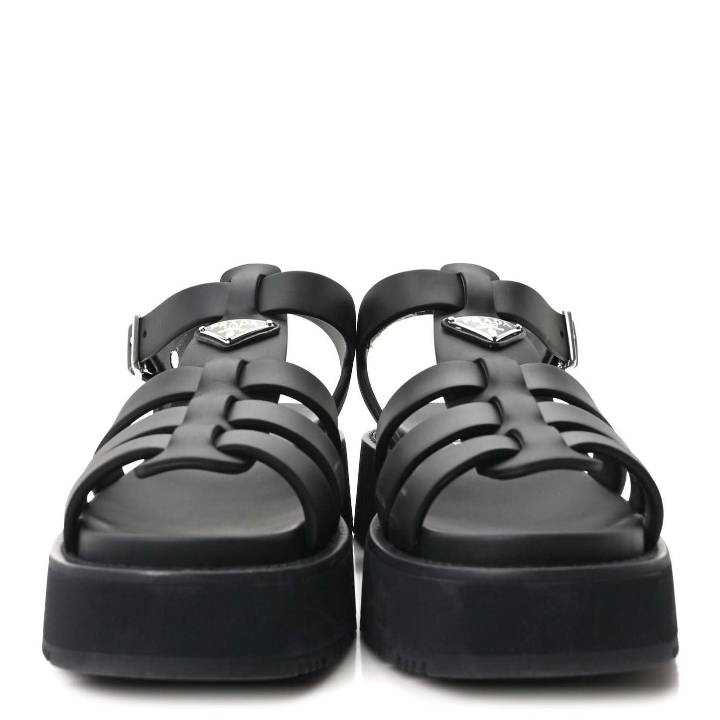 Foam Rubber Metal Triangle Logo Soft Cage Women Sandals 40 Black