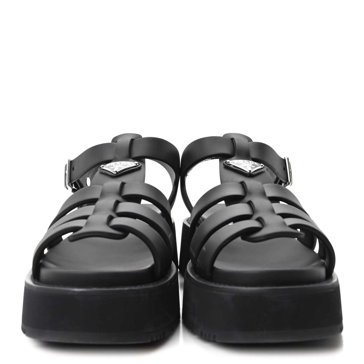 Prada Foam Rubber Metal Triangle Logo Soft Cage Women Sandals 40 Black 3 of 10