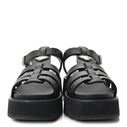Prada Foam Rubber Metal Triangle Logo Soft Cage Women Sandals 40 Black 3 of 10