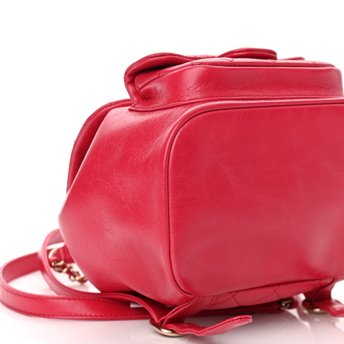 Glazed Aged Calfskin Quilted Small Duma Drawstring Backpack Red