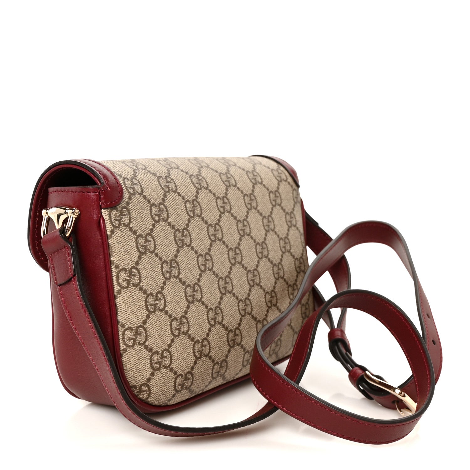 Gucci GG Supreme Monogram Horsebit 1955 Soft Small Shoulder Bag Beige Ebony Rosso Ancora 3 of 11