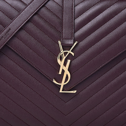 Saint Laurent Grain De Poudre Matelasse Chevron Large Monogram Satchel Rouge Legion 11 of 11