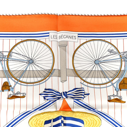 Hermes Silk Vintage Les Becanes Scarf 70 Orange White Bleu 5 of 5