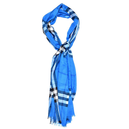 Burberry Wool Silk House Check Lightweight Scarf Cornflower Blue 1 of 6