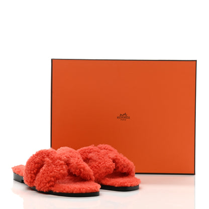 Hermes Woolskin Oran Sandals 37.5 Orange 8 of 8
