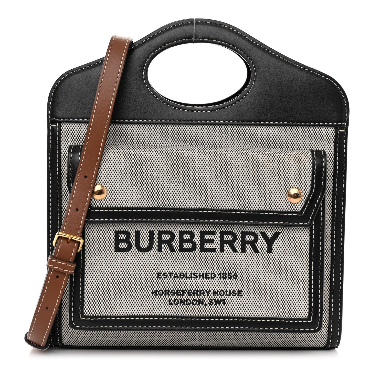Smooth Calfskin Canvas Two Tone Mini Pocket Bag Black Tan