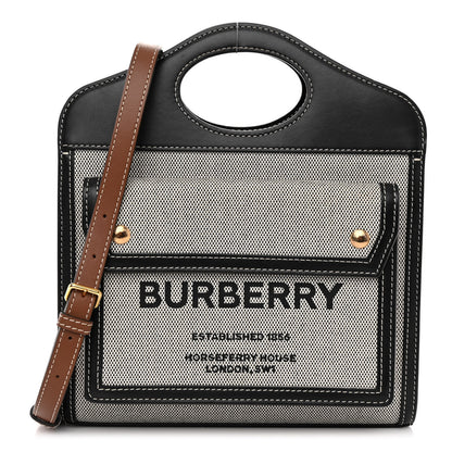 Burberry Smooth Calfskin Canvas Two Tone Mini Pocket Bag Black Tan 1 of 10