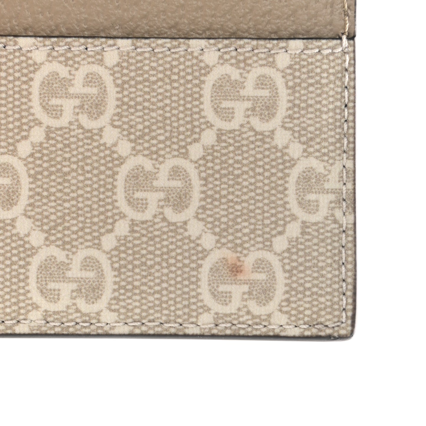 GG Supreme Monogram Textured Dollar Calfskin Web Ophidia Card Holder Beige Mystic White Oatmeal