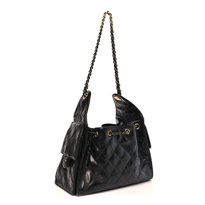Chanel Shiny Crumpled Calfskin Quilted Small Chanel 25 Handbag Black 3 of 9