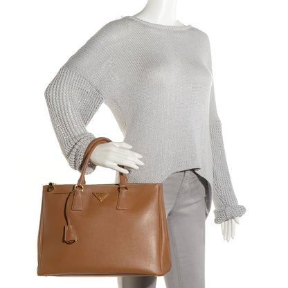 Prada Saffiano Lux Large Double Zip Tote Caramel 2 of 10