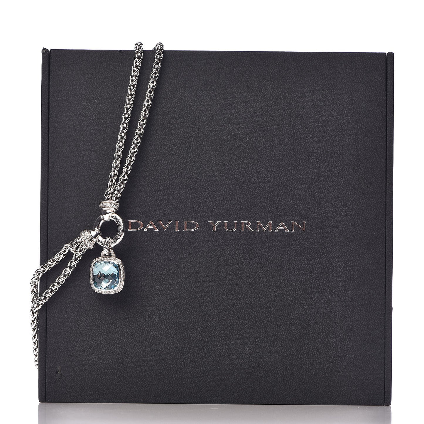 Sterling Silver Diamond Blue Topaz 14mm Albion Double Wheat Chain Pendant Necklace