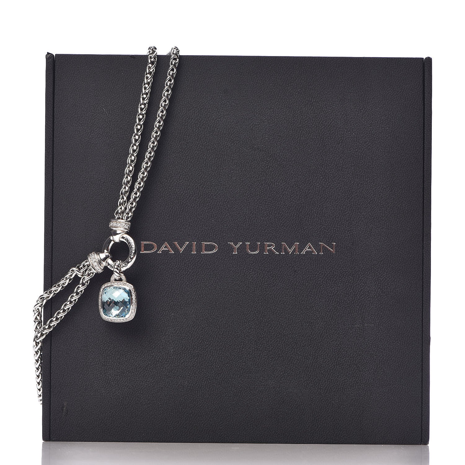 David Yurman Sterling Silver Diamond Blue Topaz 14mm Albion Double Wheat Chain Pendant Necklace 7 of 7