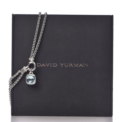 David Yurman Sterling Silver Diamond Blue Topaz 14mm Albion Double Wheat Chain Pendant Necklace 7 of 7
