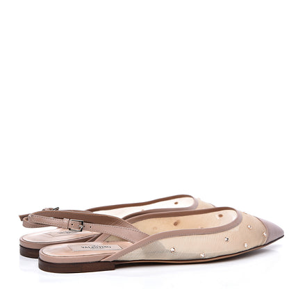 Valentino Garavani Mesh Crystal Cap Toe Slingback Flats 39 Nude 4 of 8