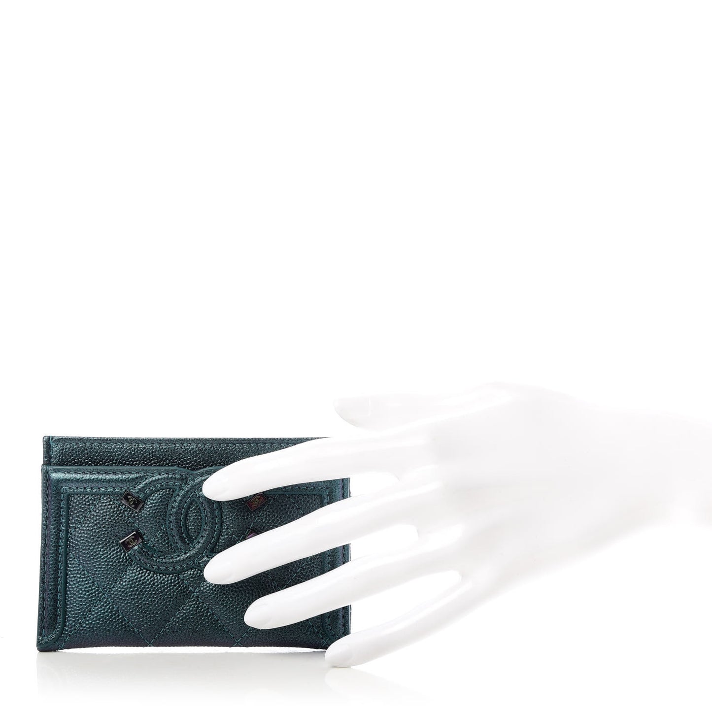 Iridescent Caviar Quilted Filigree Card Holder Dark Turquoise