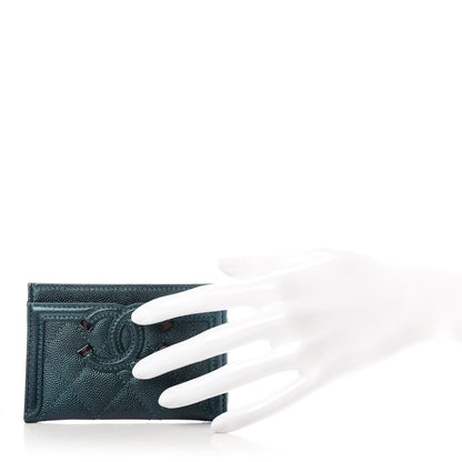 Chanel Iridescent Caviar Quilted Filigree Card Holder Dark Turquoise 2 of 9