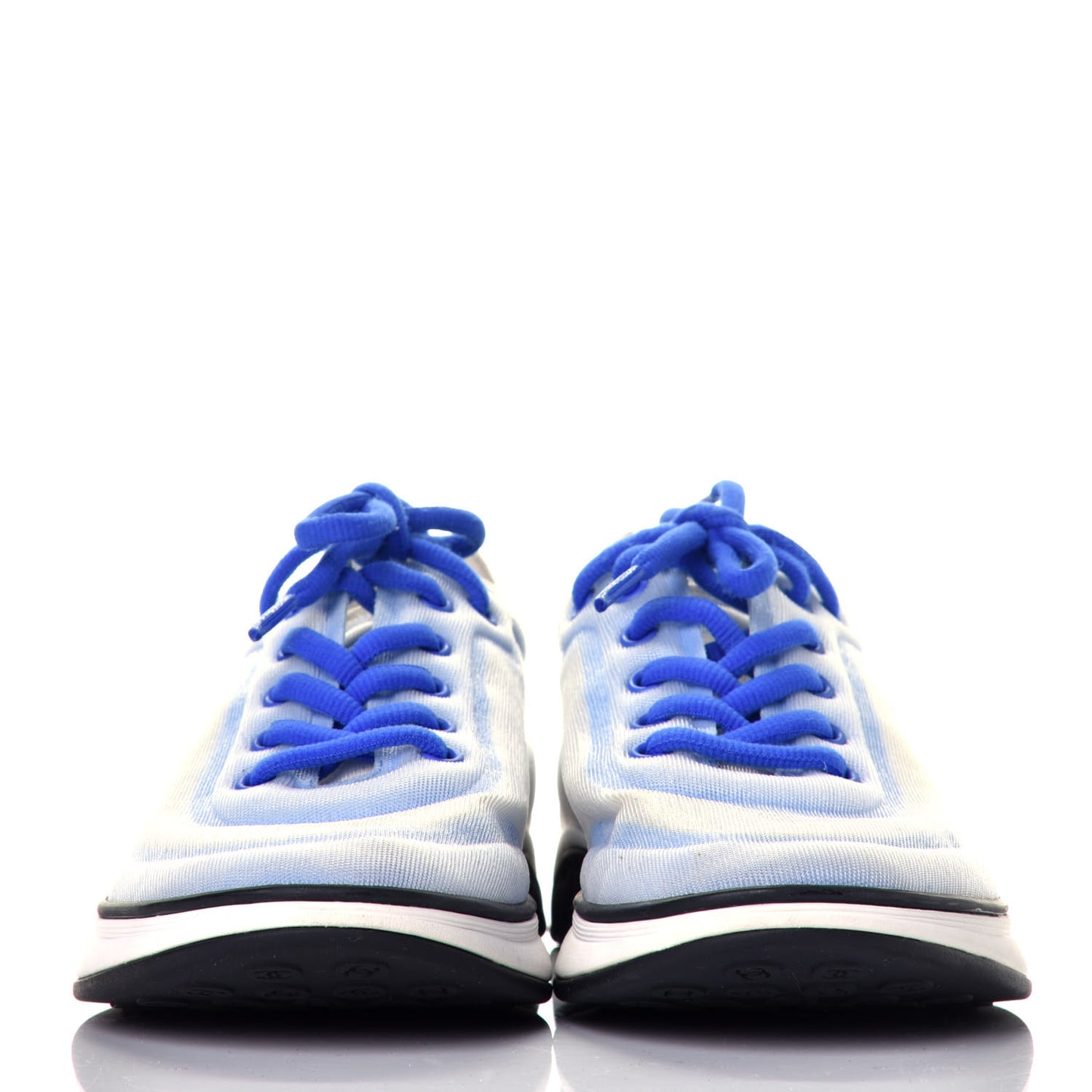Calfskin Mesh Lycra Womens Logo Sneakers 38 White Blue