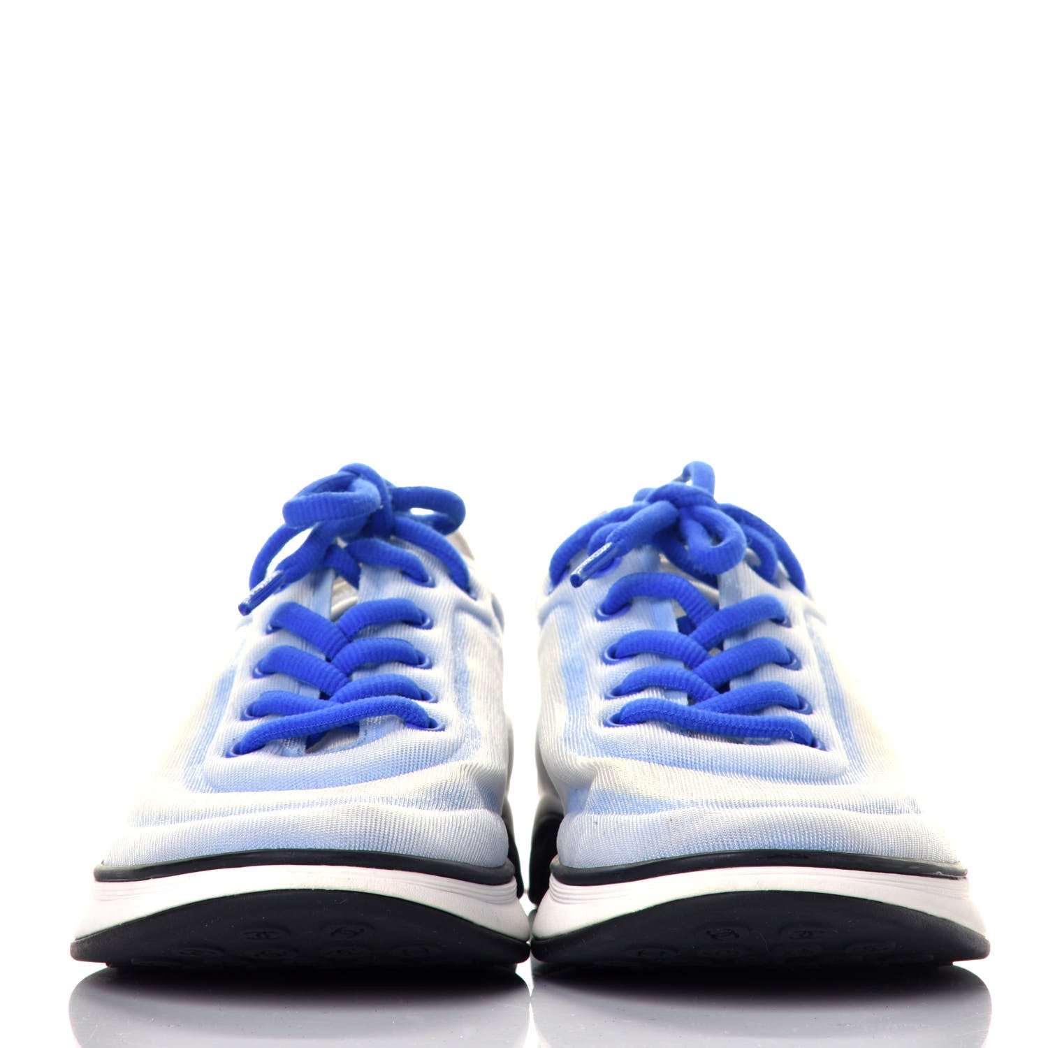 Chanel Calfskin Mesh Lycra Womens Logo Sneakers 38 White Blue 2 of 8