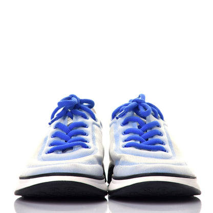 Chanel Calfskin Mesh Lycra Womens Logo Sneakers 38 White Blue 2 of 8