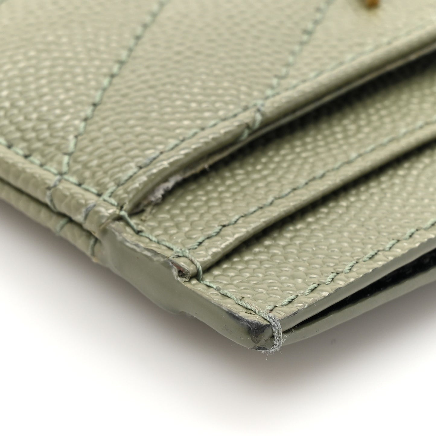 Grain De Poudre Matelasse Chevron Monogram Credit Card Case Light Sage