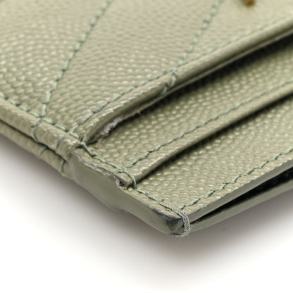 Saint Laurent Grain De Poudre Matelasse Chevron Monogram Credit Card Case Light Sage 11 of 12