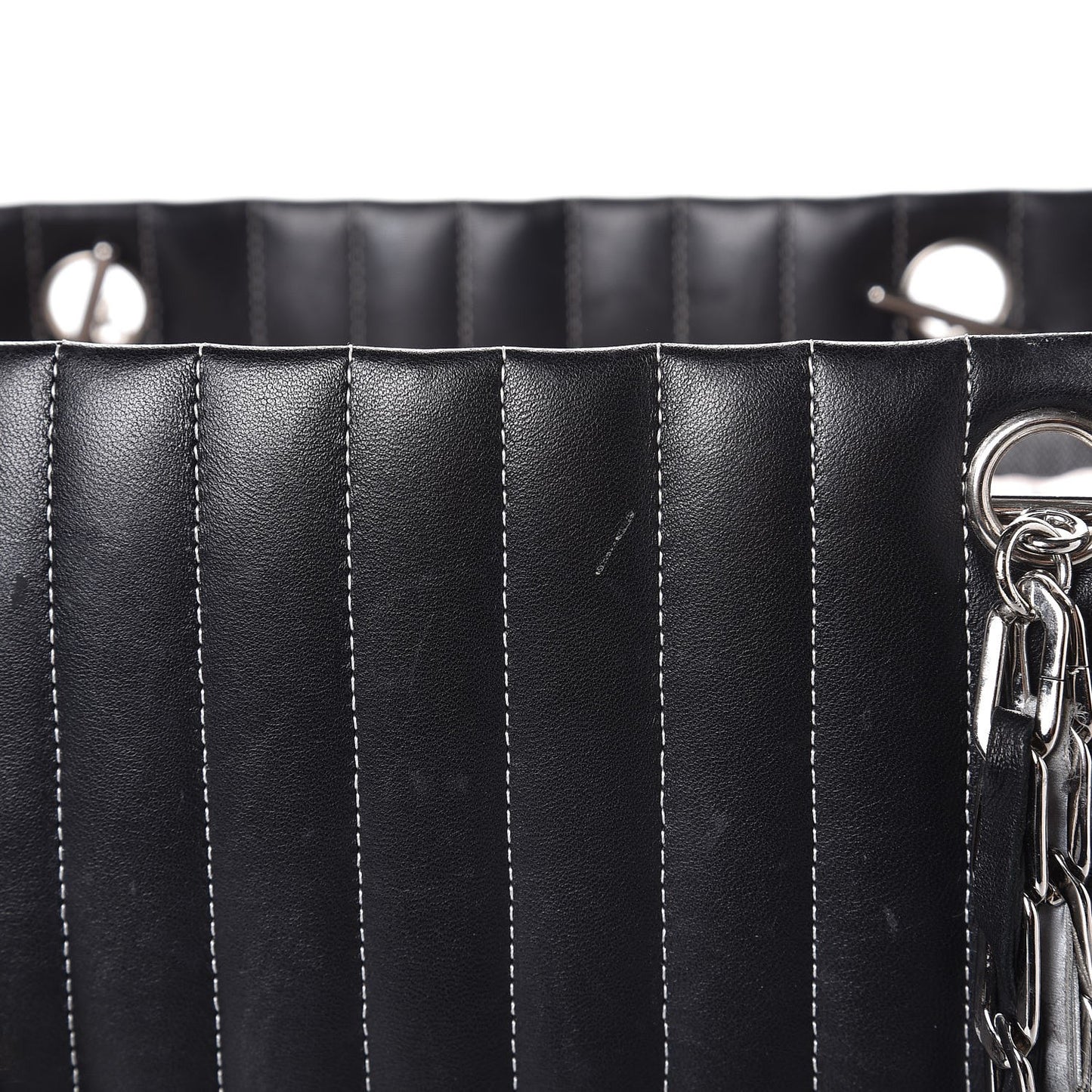 Lambskin Vertical Quilted Large Mademoiselle Tote Black