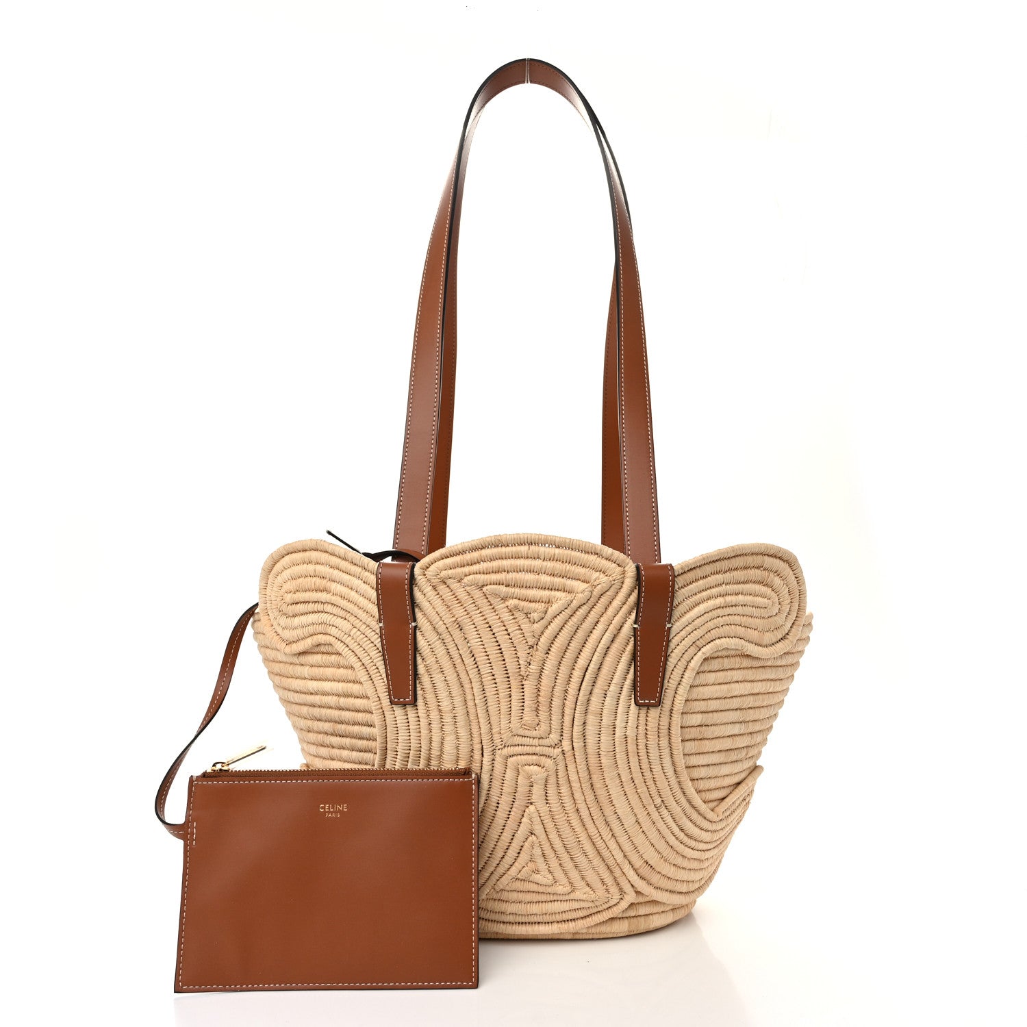 Celine Braided Raffia Calfskin Triomphe Small Panier Tan 3 of 11