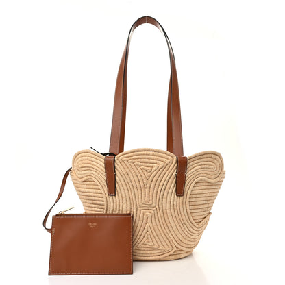 Celine Braided Raffia Calfskin Triomphe Small Panier Tan 3 of 11