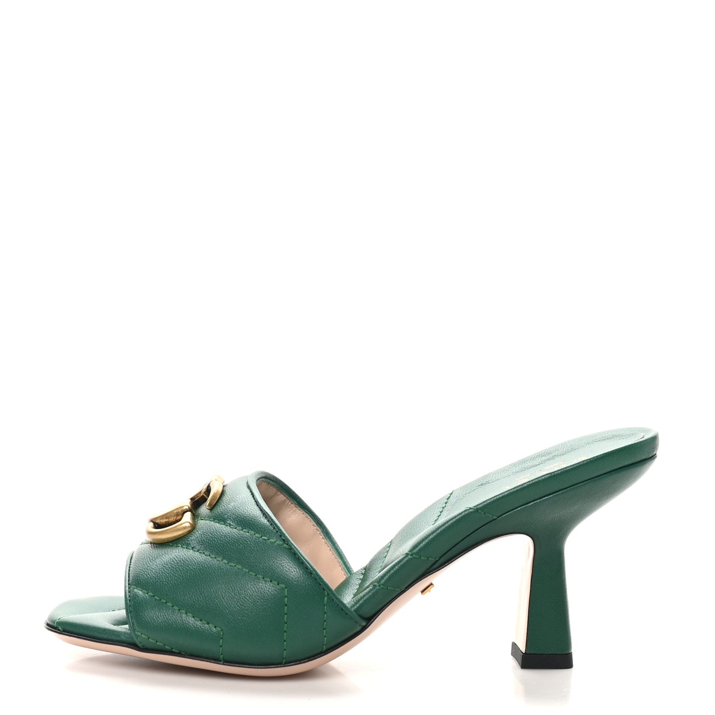 Nappa Matelasse GG Marmont 75mm Slide Sandals 35 Emerald