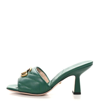 Gucci Nappa Matelasse GG Marmont 75mm Slide Sandals 35 Emerald 1 of 10