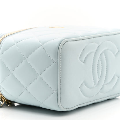Chanel Lambskin Quilted Small Top Handle Vanity Case With Chain Light Blue 10 of 10