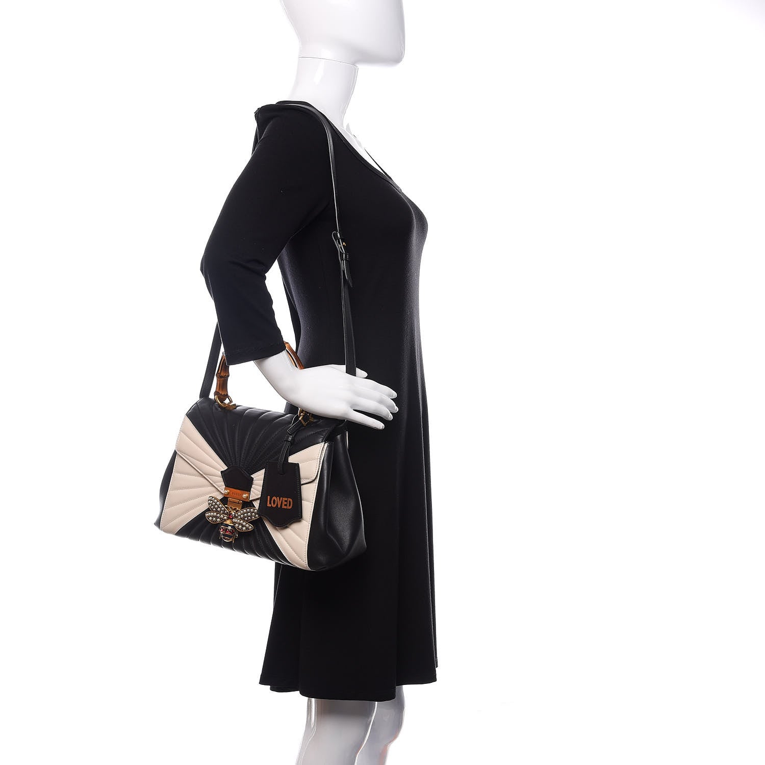 Gucci Calfskin Bamboo Trapuntata Queen Margaret Top Handle Bag Mystic White Black 2 of 15