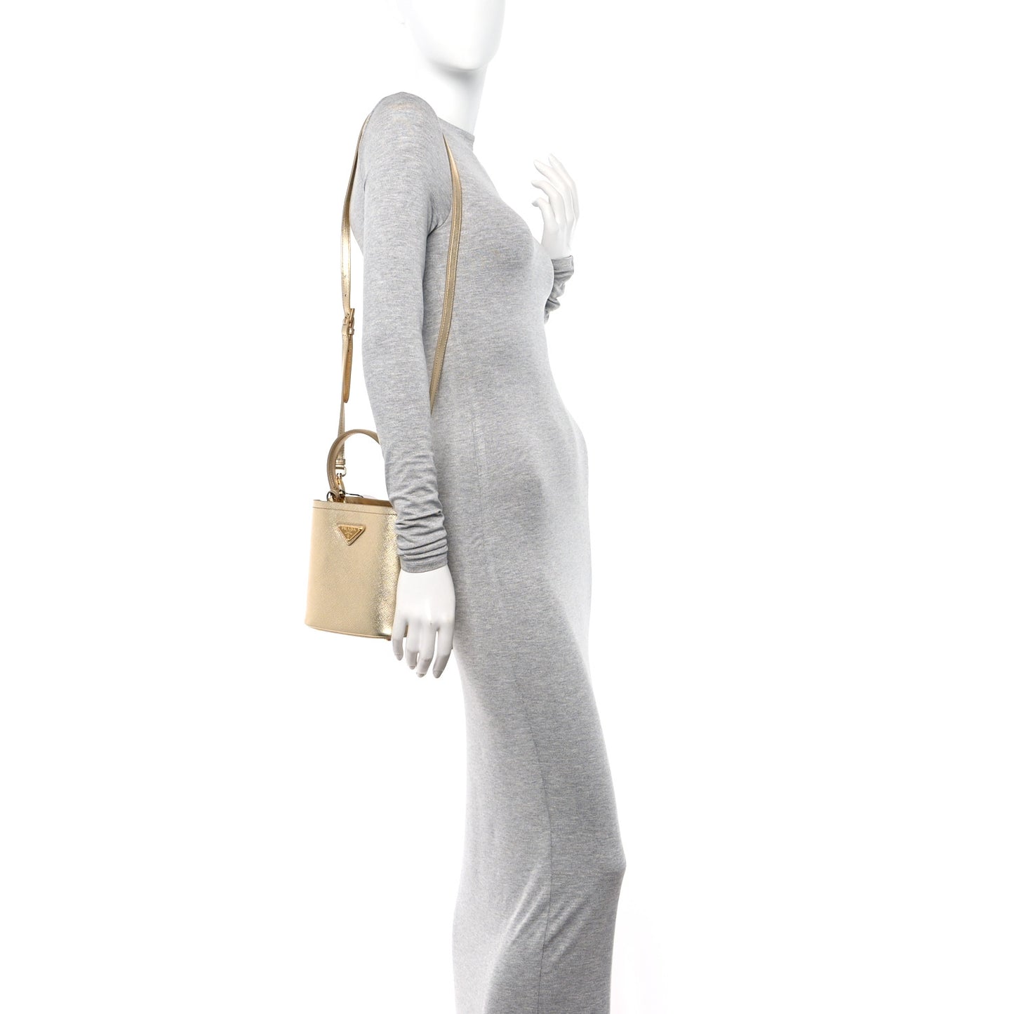 Metallic Saffiano Small Panier Bucket Bag Platino