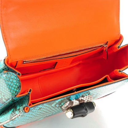 Gucci Python Medium New Bamboo Top Handle Bag Neon Orange Raspberry Aquamarine 5 of 7