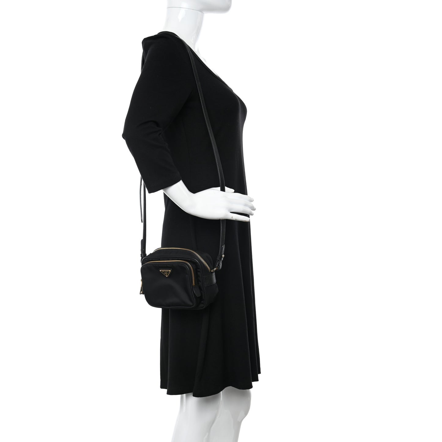 Nylon Saffiano Double Zip Camera Bag Black