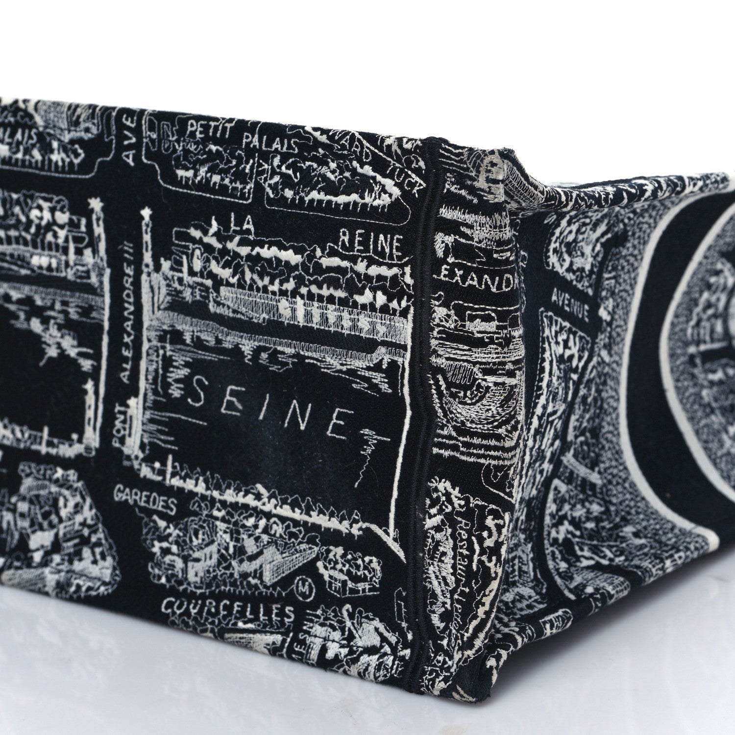 Christian Dior Canvas Embroidered Large Plan De Paris Book Tote Black White 9 of 9