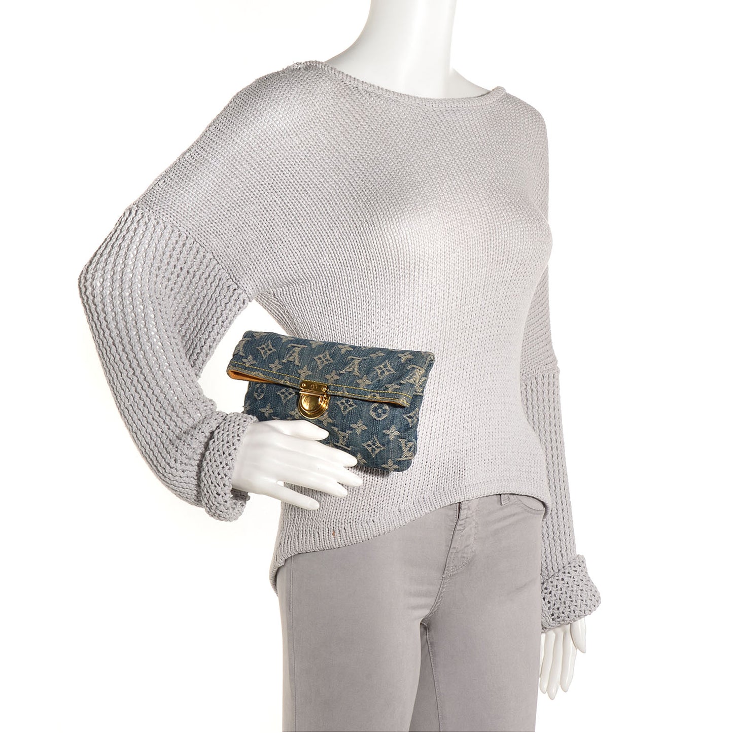 Monogram Denim Pochette Plat Clutch Blue