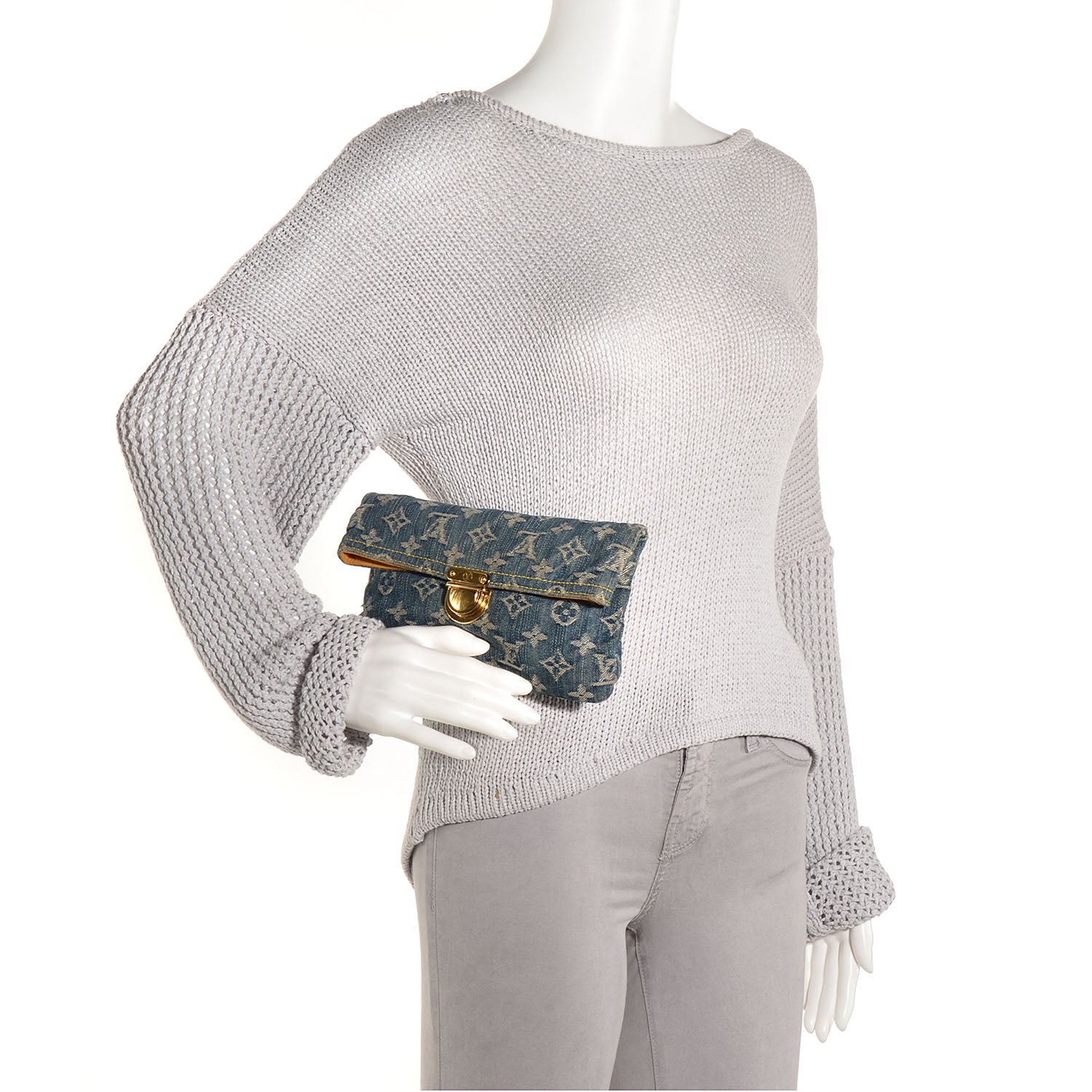 Louis Vuitton Monogram Denim Pochette Plat Clutch Blue 2 of 7