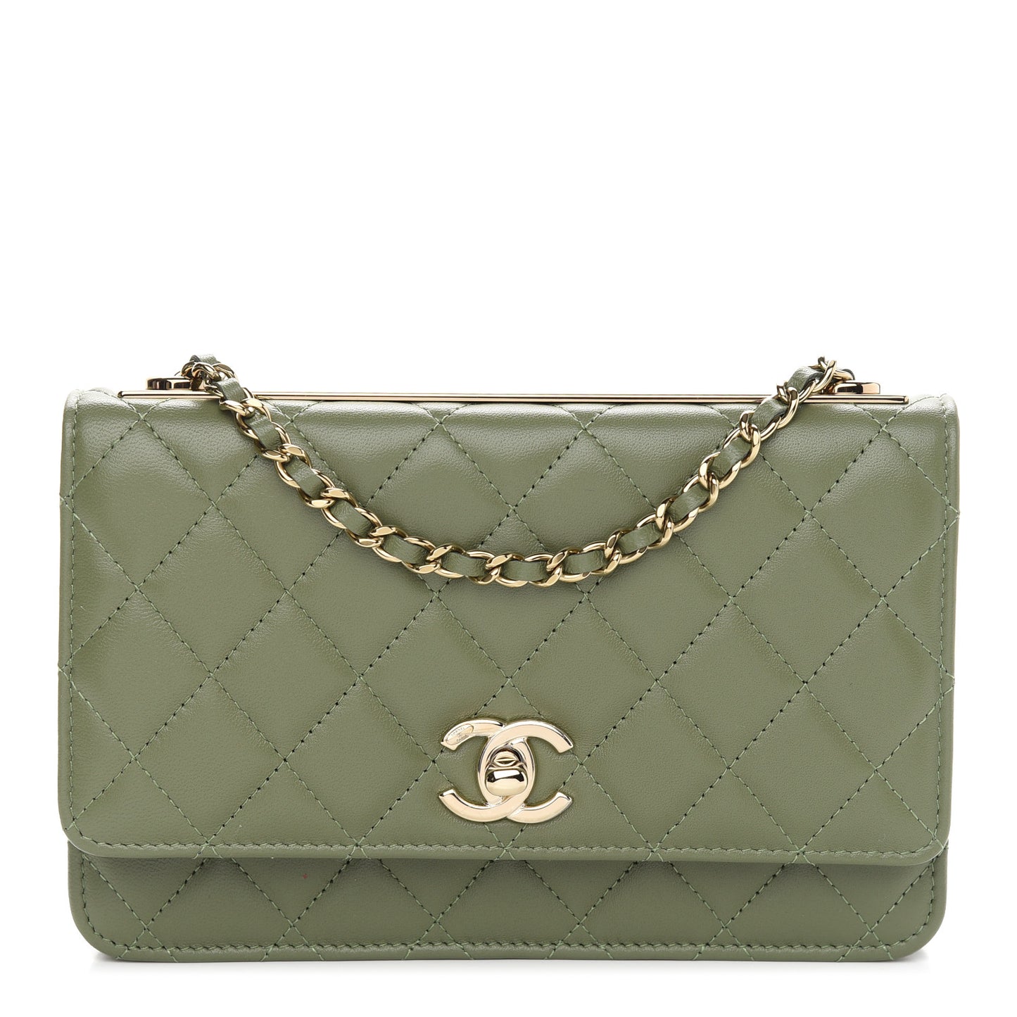 Lambskin Quilted Trendy CC Wallet On Chain WOC Green