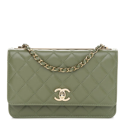 Chanel Lambskin Quilted Trendy CC Wallet On Chain WOC Green 1 of 10