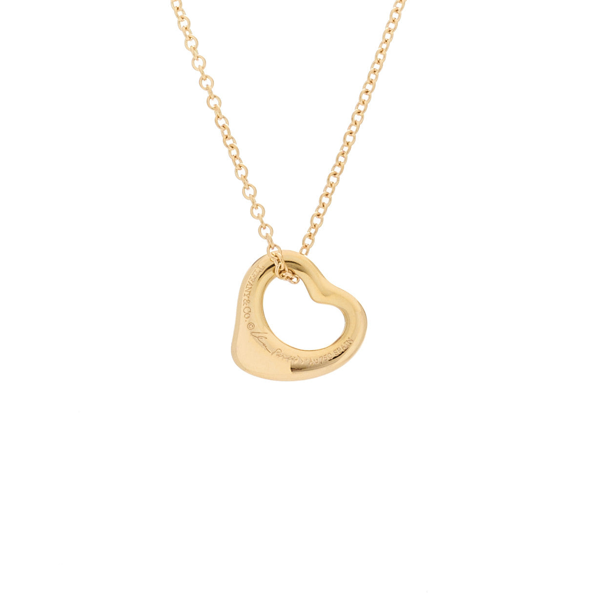 Tiffany 18K Yellow Gold 11mm Elsa Peretti Open Heart Pendant Necklace 7 of 8